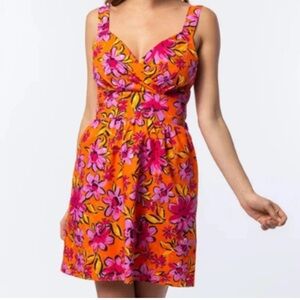 Tyler Boe Vibrant Floral Mini Dress in Orange and Pink